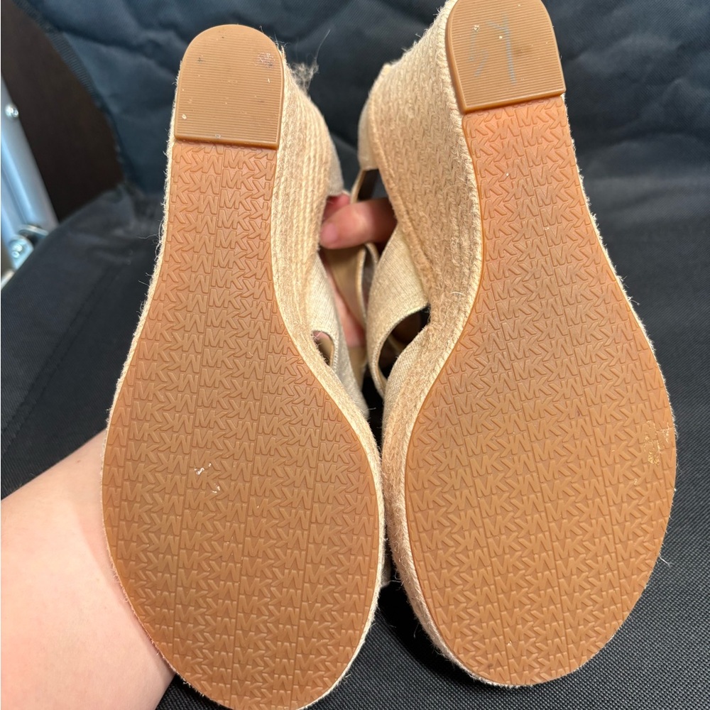 Michael Kors Damita Linen Beige Wedge Sandals - Picture 6 of 11